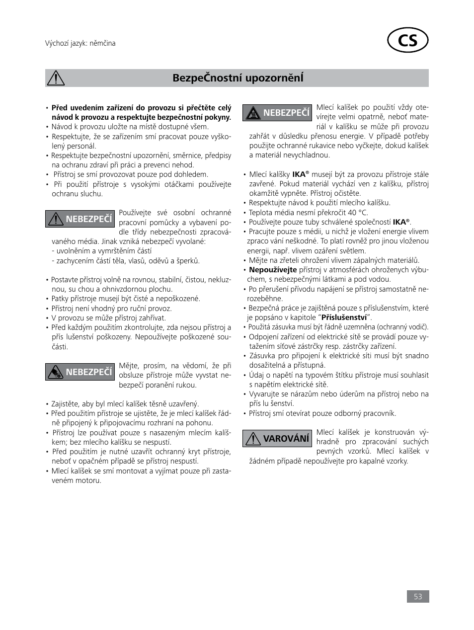 Bezpečnostní upozornĕní | IKA Tube Mill control User Manual | Page 53 / 64