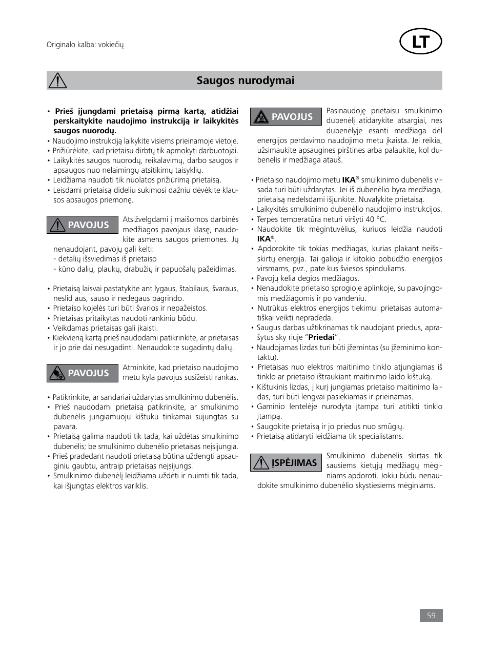 Saugos nurodymai | IKA Tube Mill control User Manual | Page 59 / 64