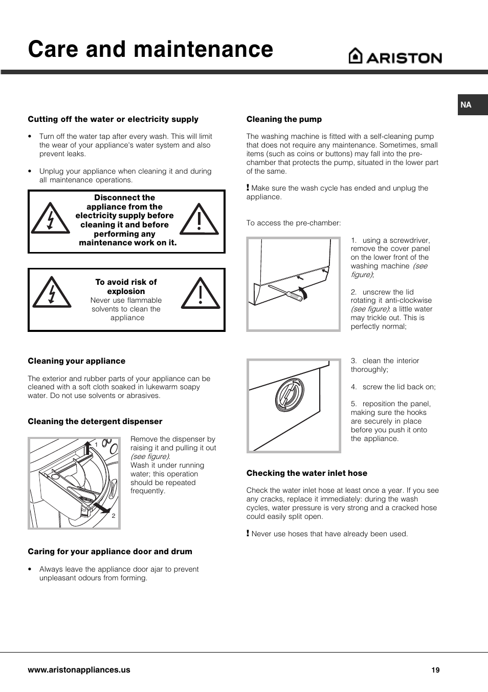 Care and maintenance | Ariston AW 125 User Manual | Page 19 / 23