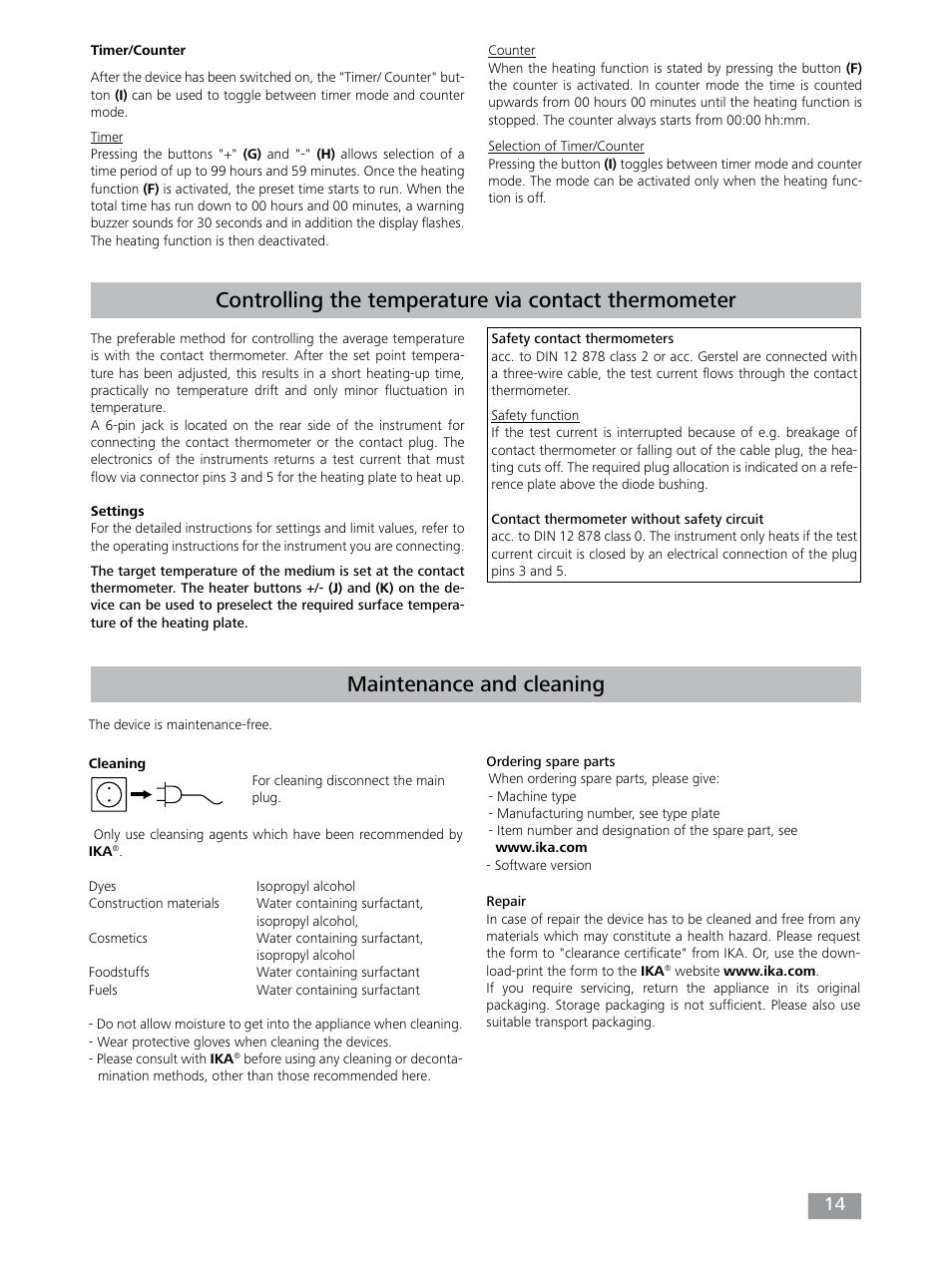 Maintenance and cleaning | IKA Dry Block Heater 4 User Manual | Page 14 / 52