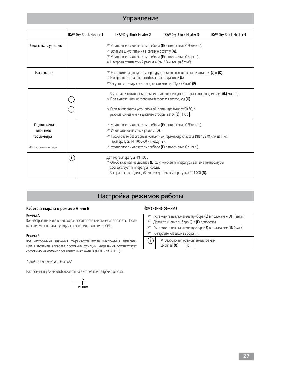 Управление настройка режимов работы | IKA Dry Block Heater 4 User Manual | Page 27 / 52