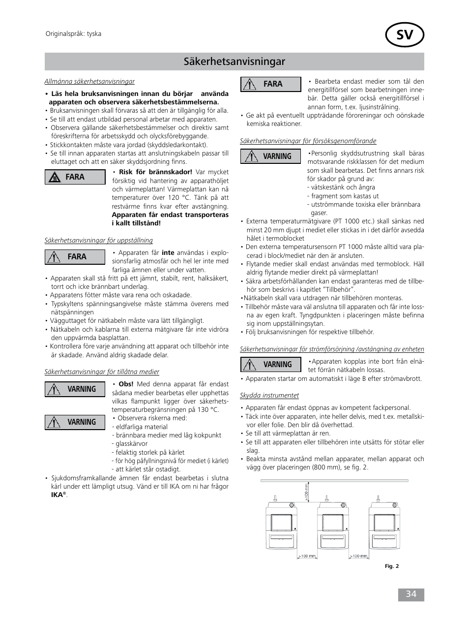 Säkerhetsanvisningar | IKA Dry Block Heater 4 User Manual | Page 34 / 52
