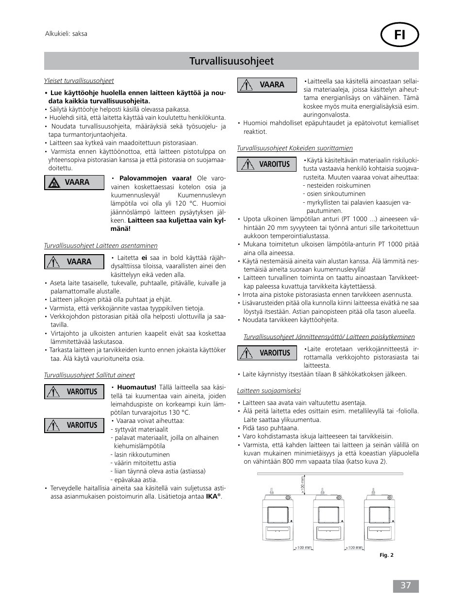 Turvallisuusohjeet | IKA Dry Block Heater 4 User Manual | Page 37 / 52