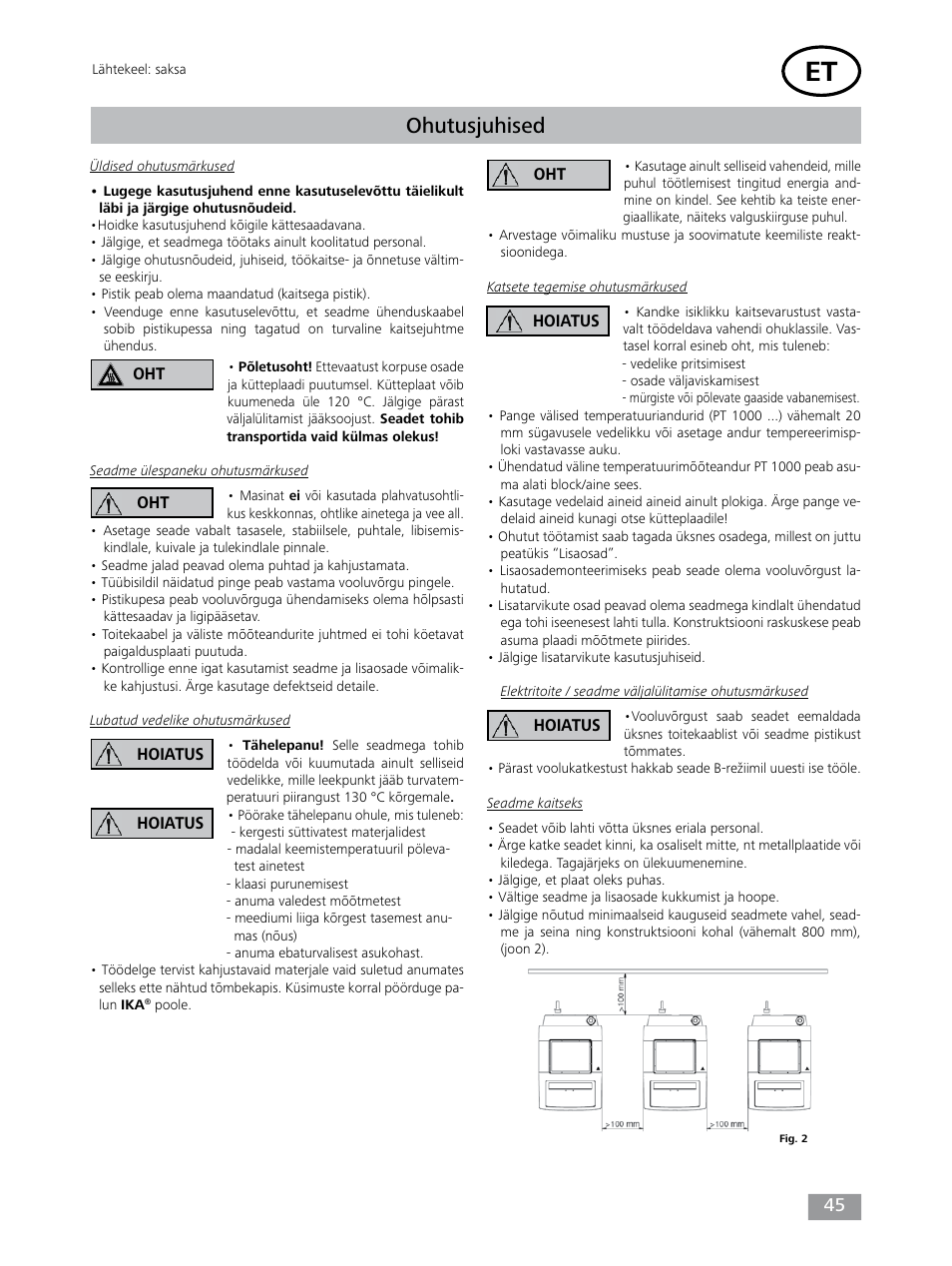 Ohutusjuhised | IKA Dry Block Heater 4 User Manual | Page 45 / 52