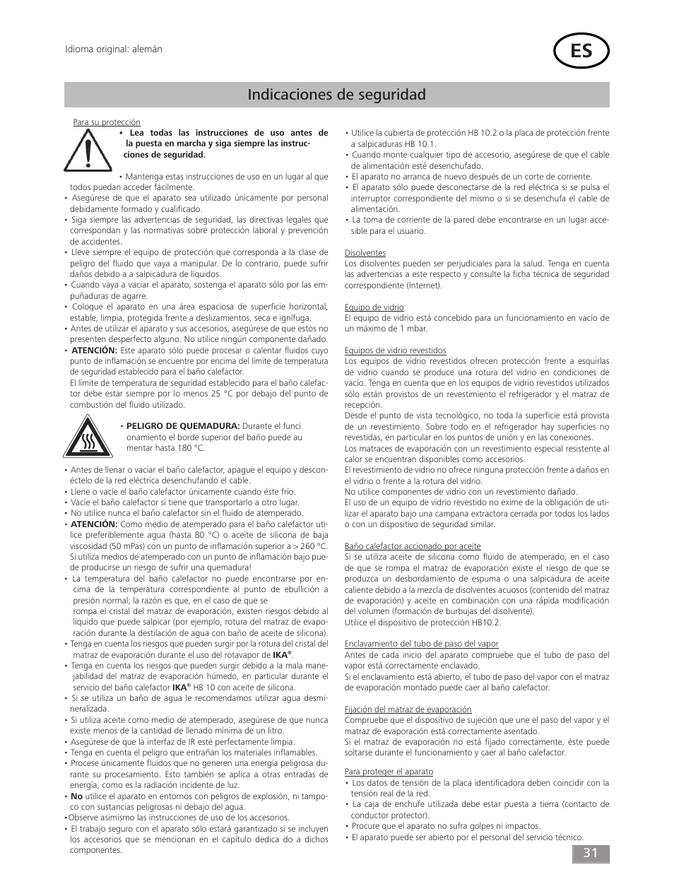 Indicaciones de seguridad | IKA HB 10 User Manual | Page 31 / 52