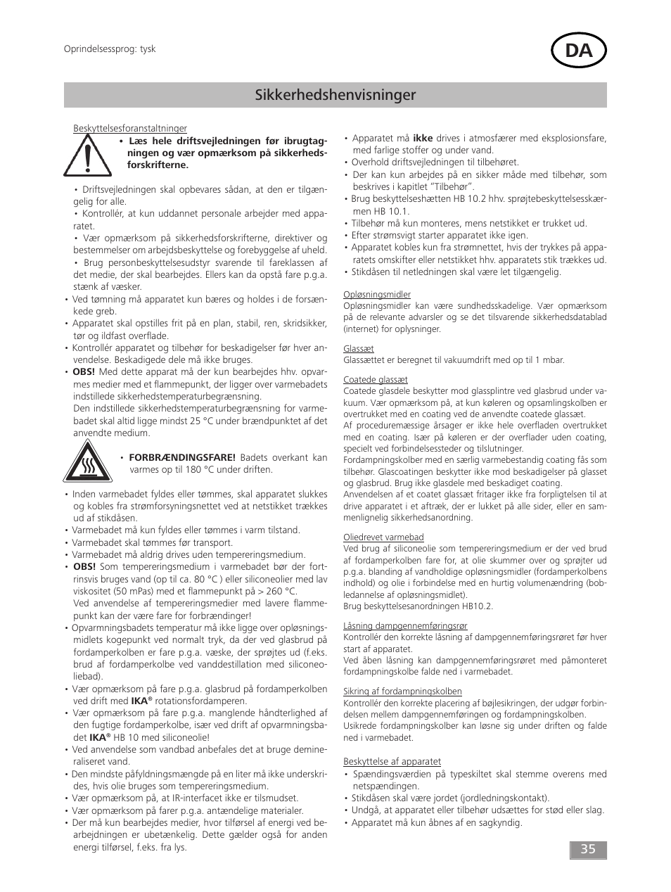 Sikkerhedshenvisninger | IKA HB 10 User Manual | Page 35 / 52