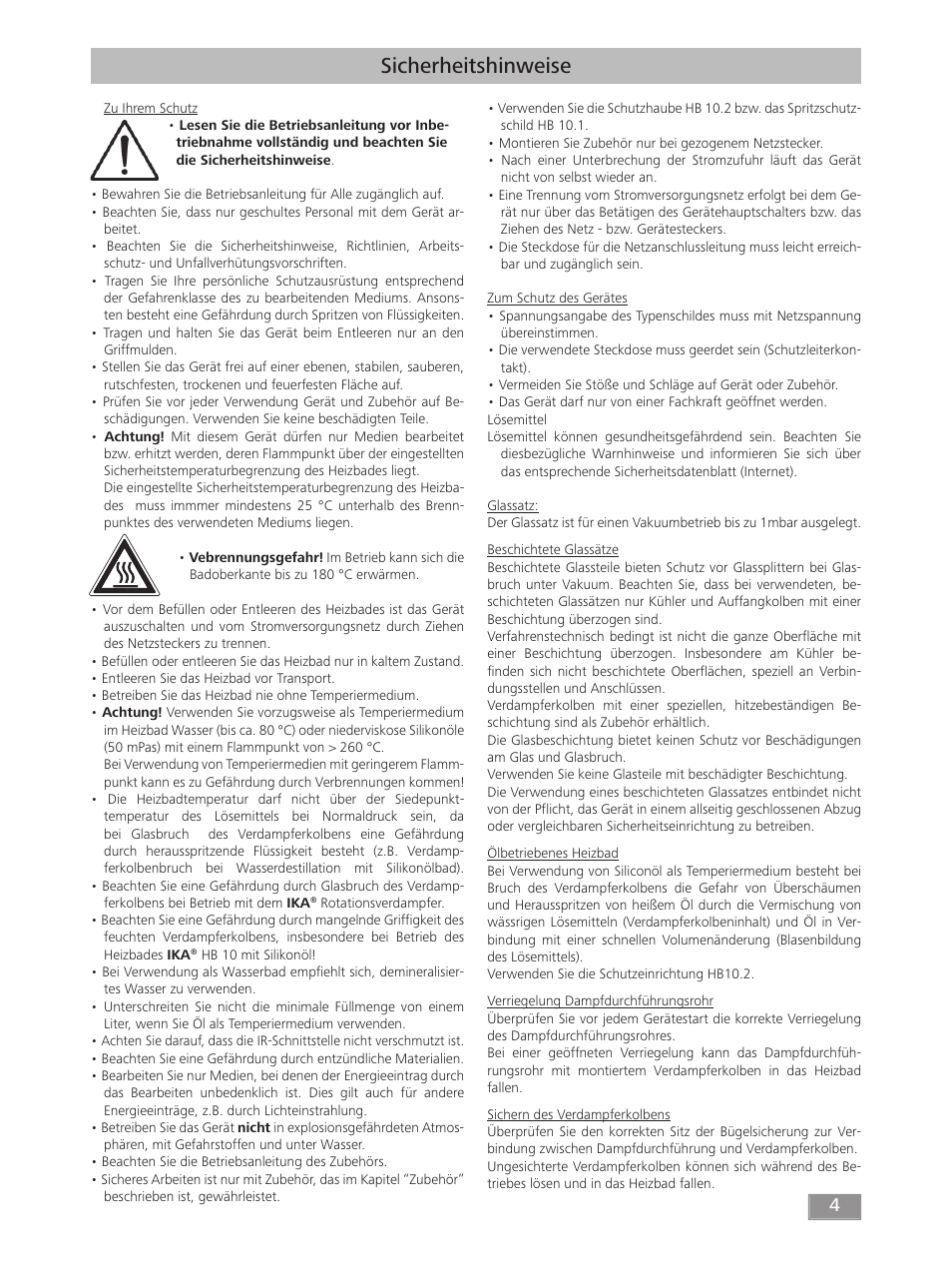 Sicherheitshinweise | IKA HB 10 User Manual | Page 4 / 52