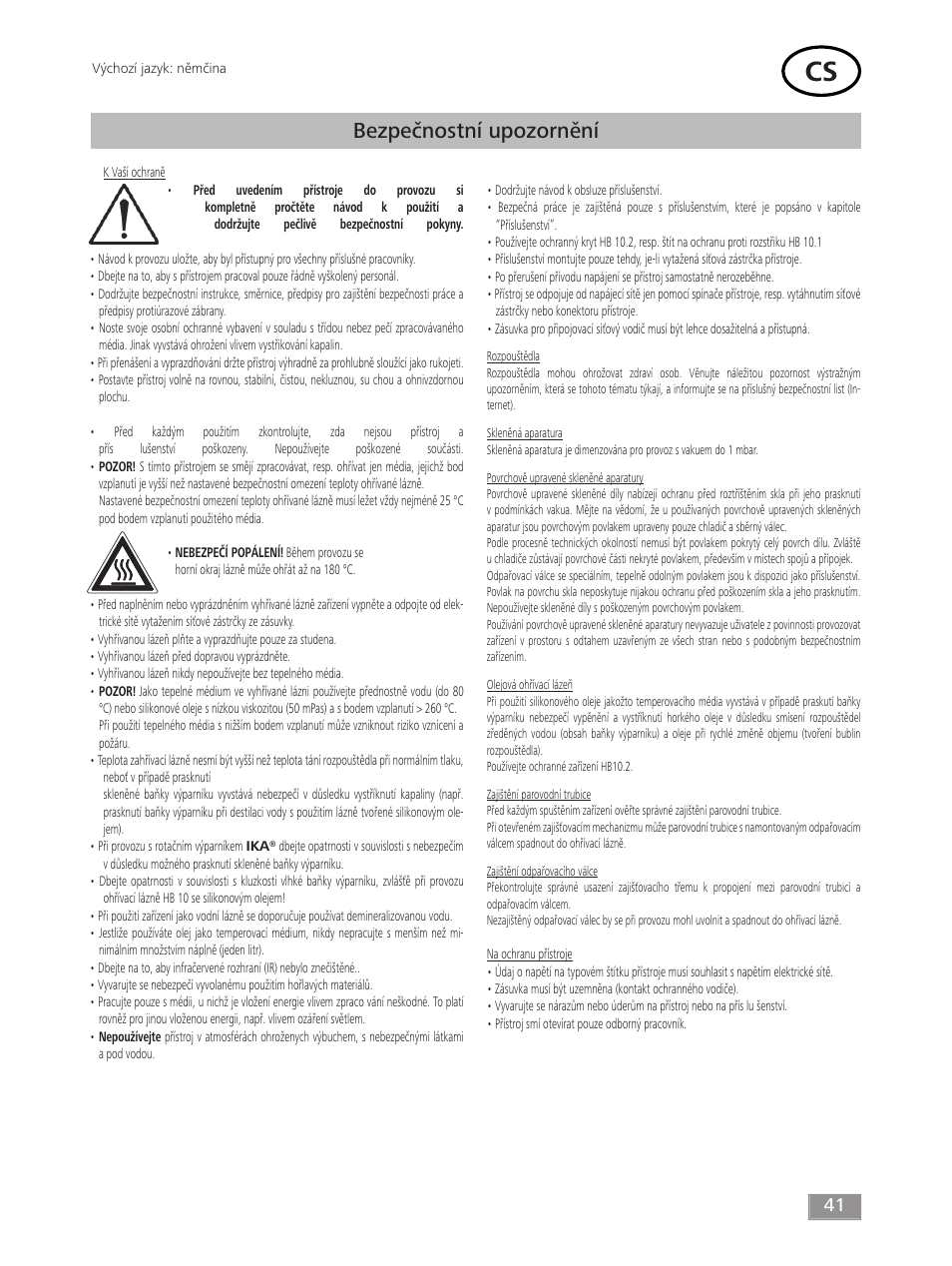 Bezpečnostní upozornění | IKA HB 10 User Manual | Page 41 / 52