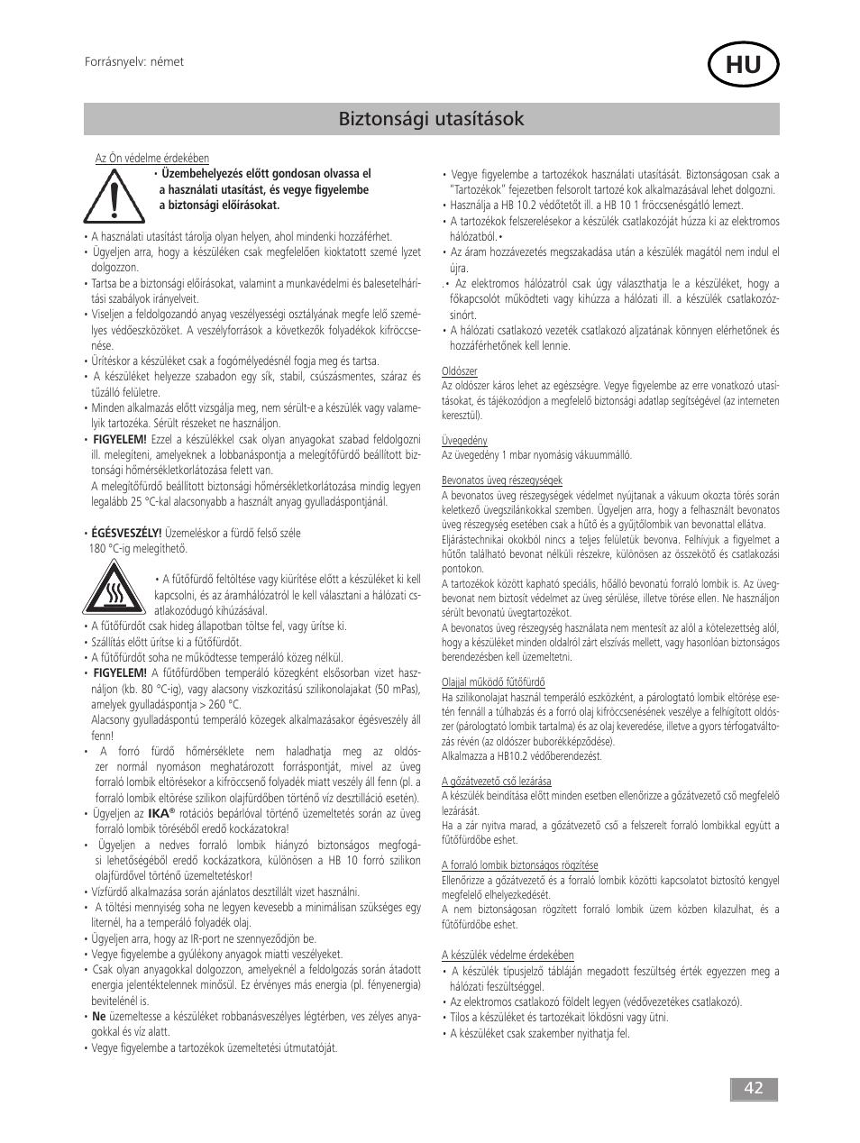 Biztonsági utasítások | IKA HB 10 User Manual | Page 42 / 52