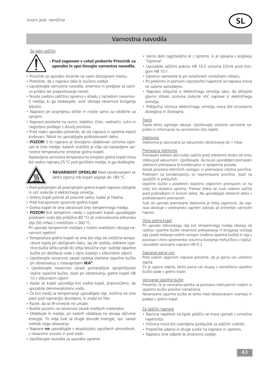 Varnostna navodila | IKA HB 10 User Manual | Page 43 / 52