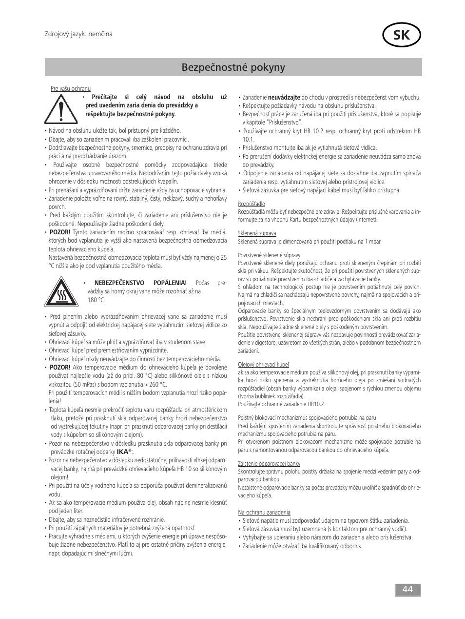 Bezpečnostné pokyny | IKA HB 10 User Manual | Page 44 / 52