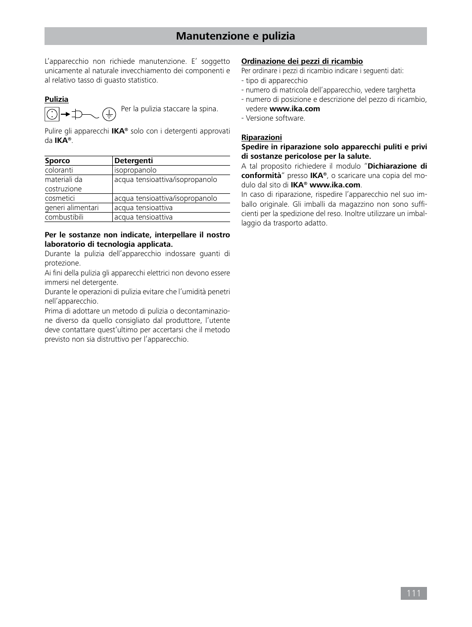 Manutenzione e pulizia | IKA HBC 10 baisc User Manual | Page 111 / 168