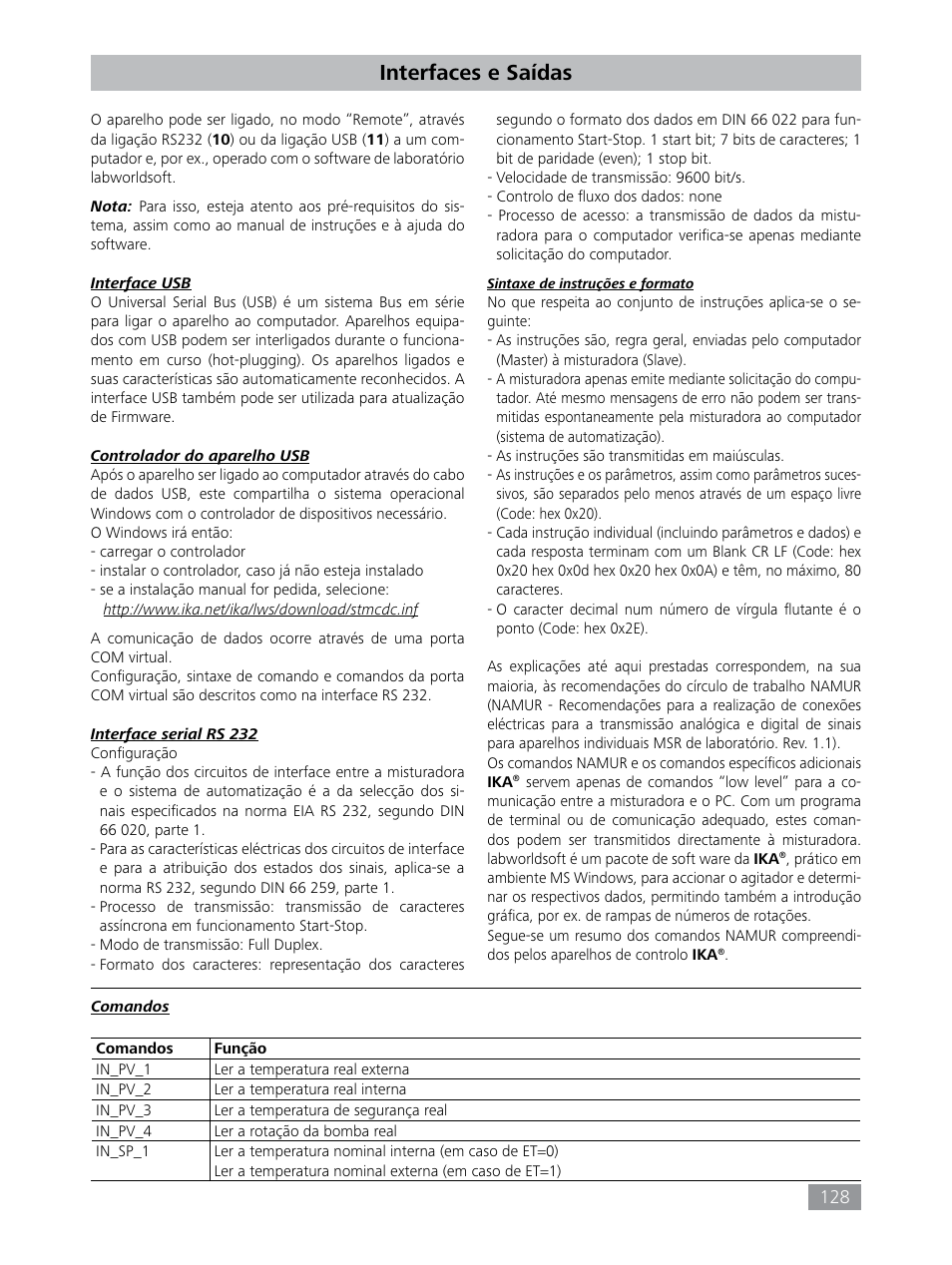 Interfaces e saídas | IKA HBC 10 baisc User Manual | Page 128 / 168