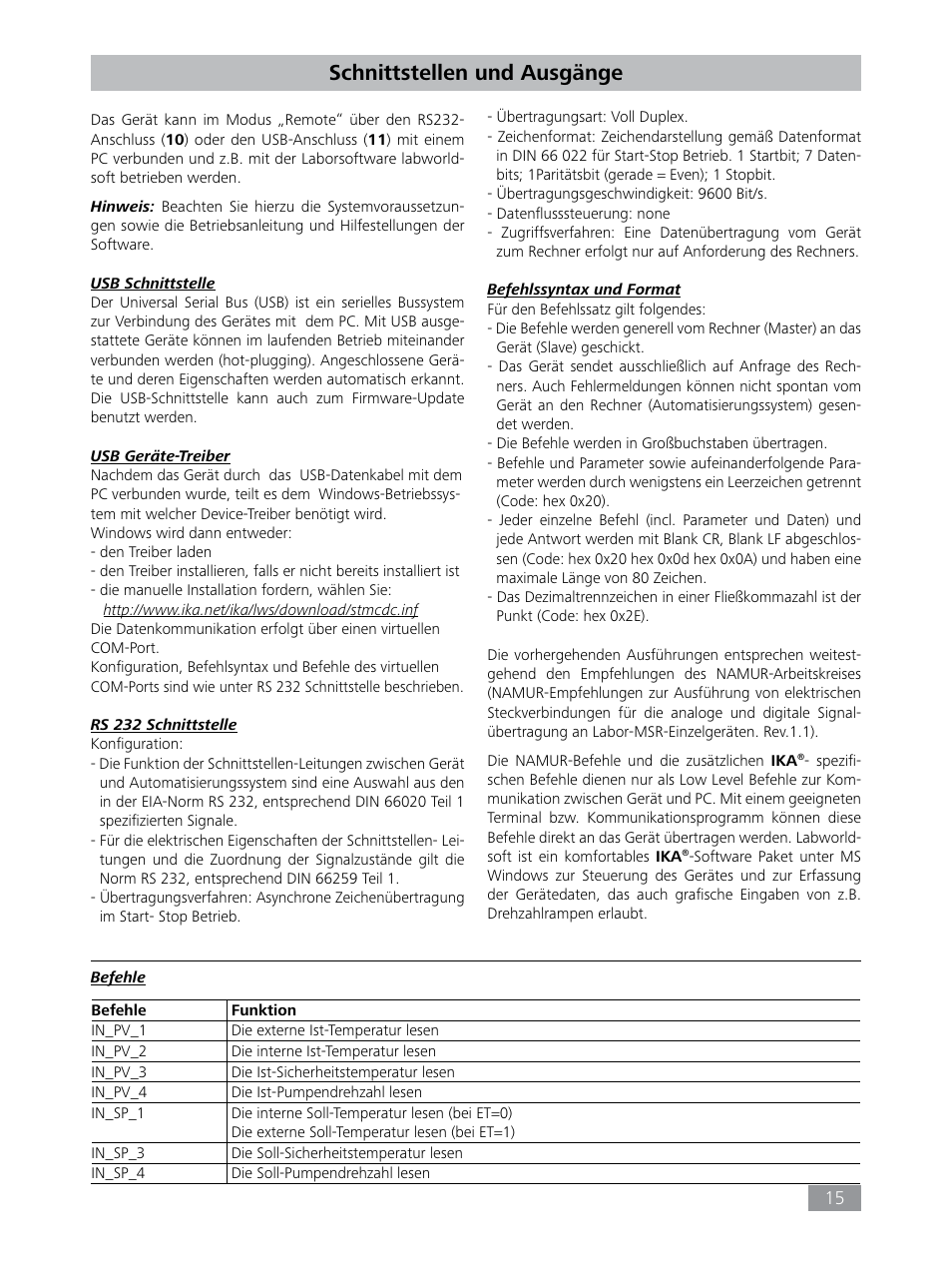 Schnittstellen und ausgänge | IKA HBC 10 baisc User Manual | Page 15 / 168