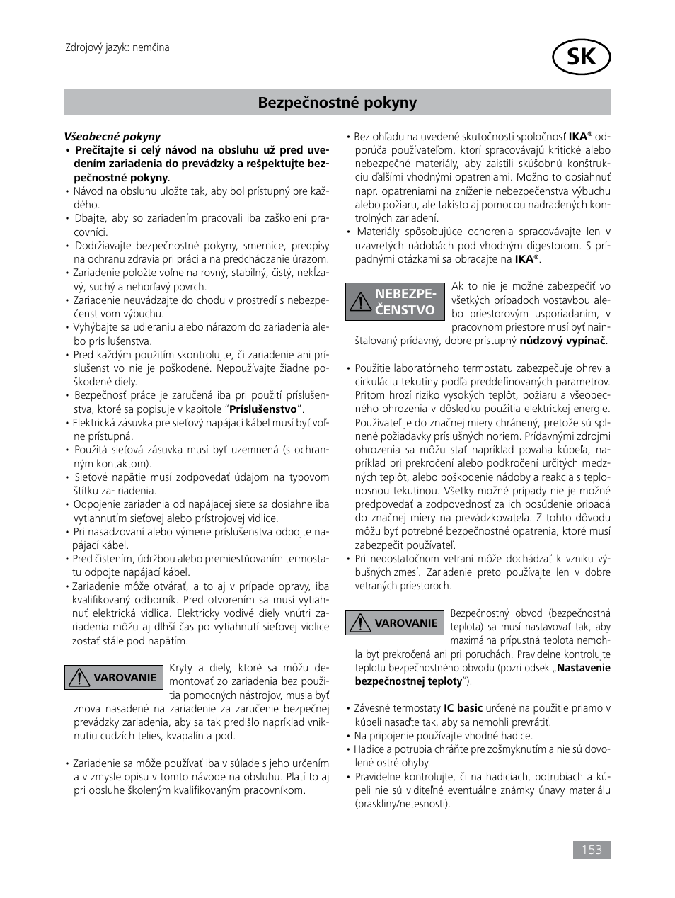 Bezpečnostné pokyny | IKA HBC 10 baisc User Manual | Page 153 / 168