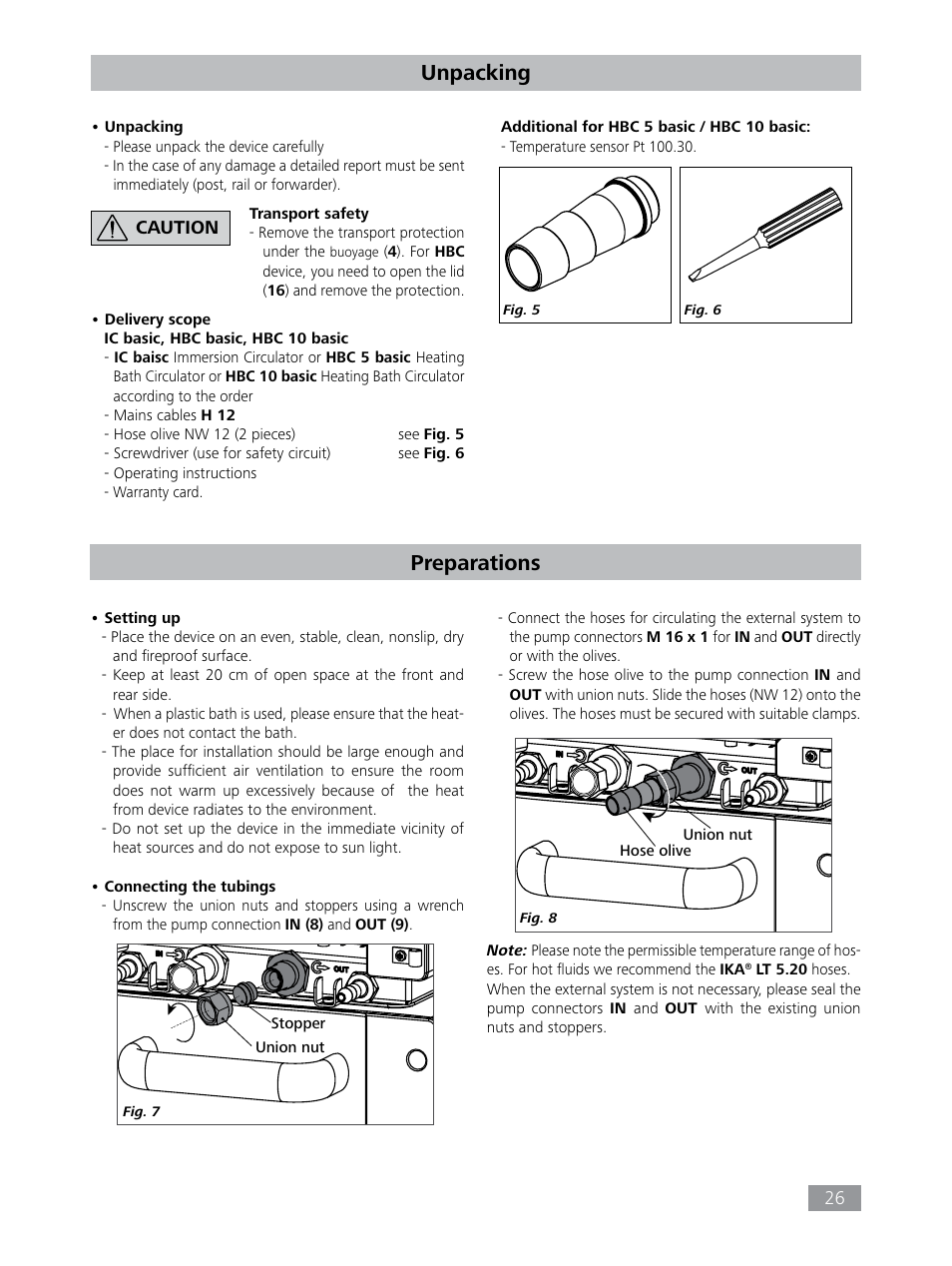 Unpacking, Preparations | IKA HBC 10 baisc User Manual | Page 26 / 168