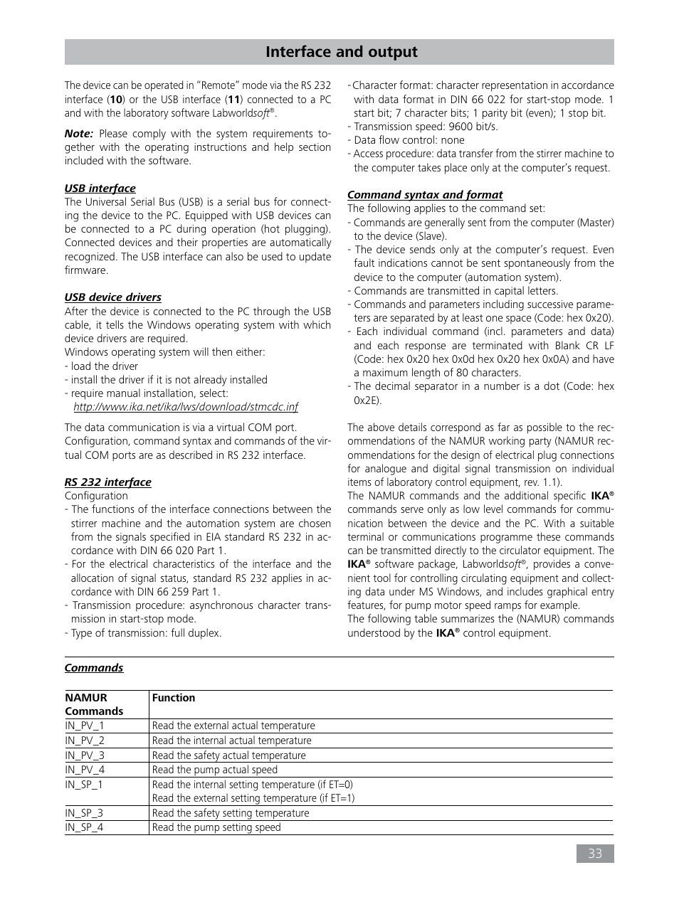 Interface and output | IKA HBC 10 baisc User Manual | Page 33 / 168
