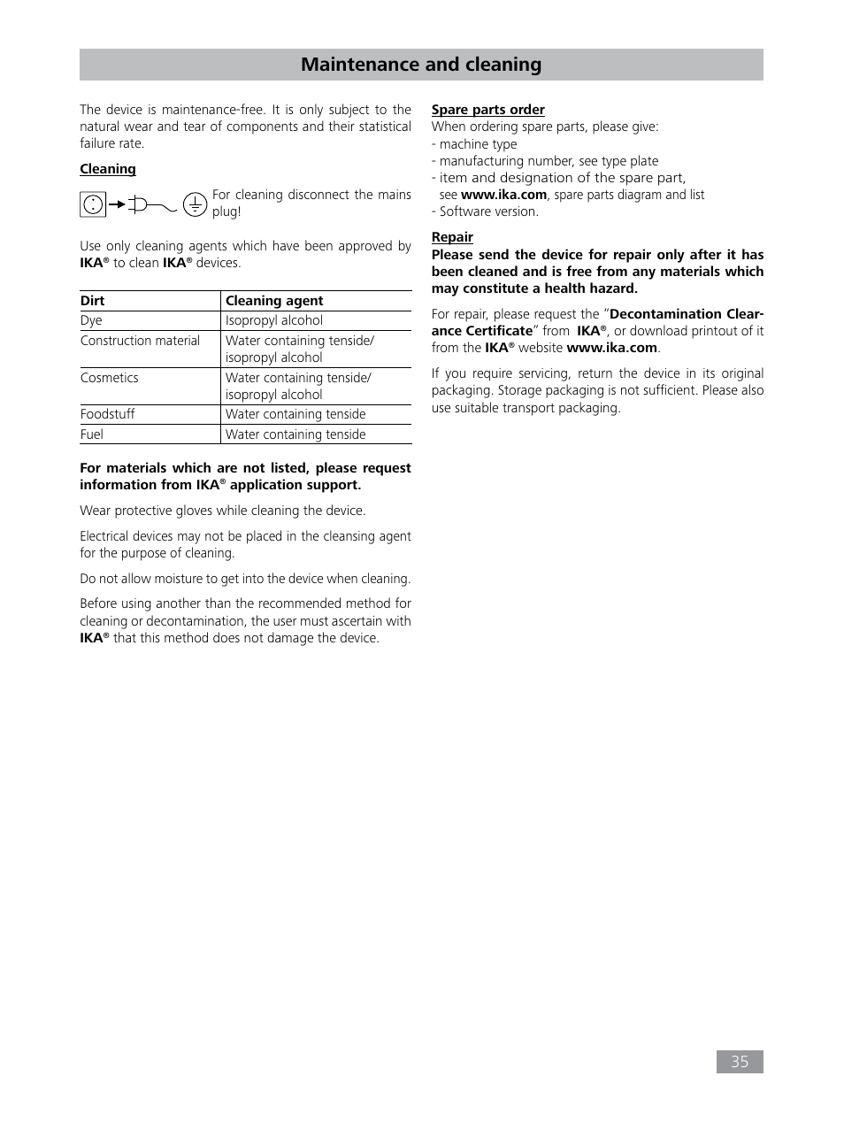 Maintenance and cleaning | IKA HBC 10 baisc User Manual | Page 35 / 168