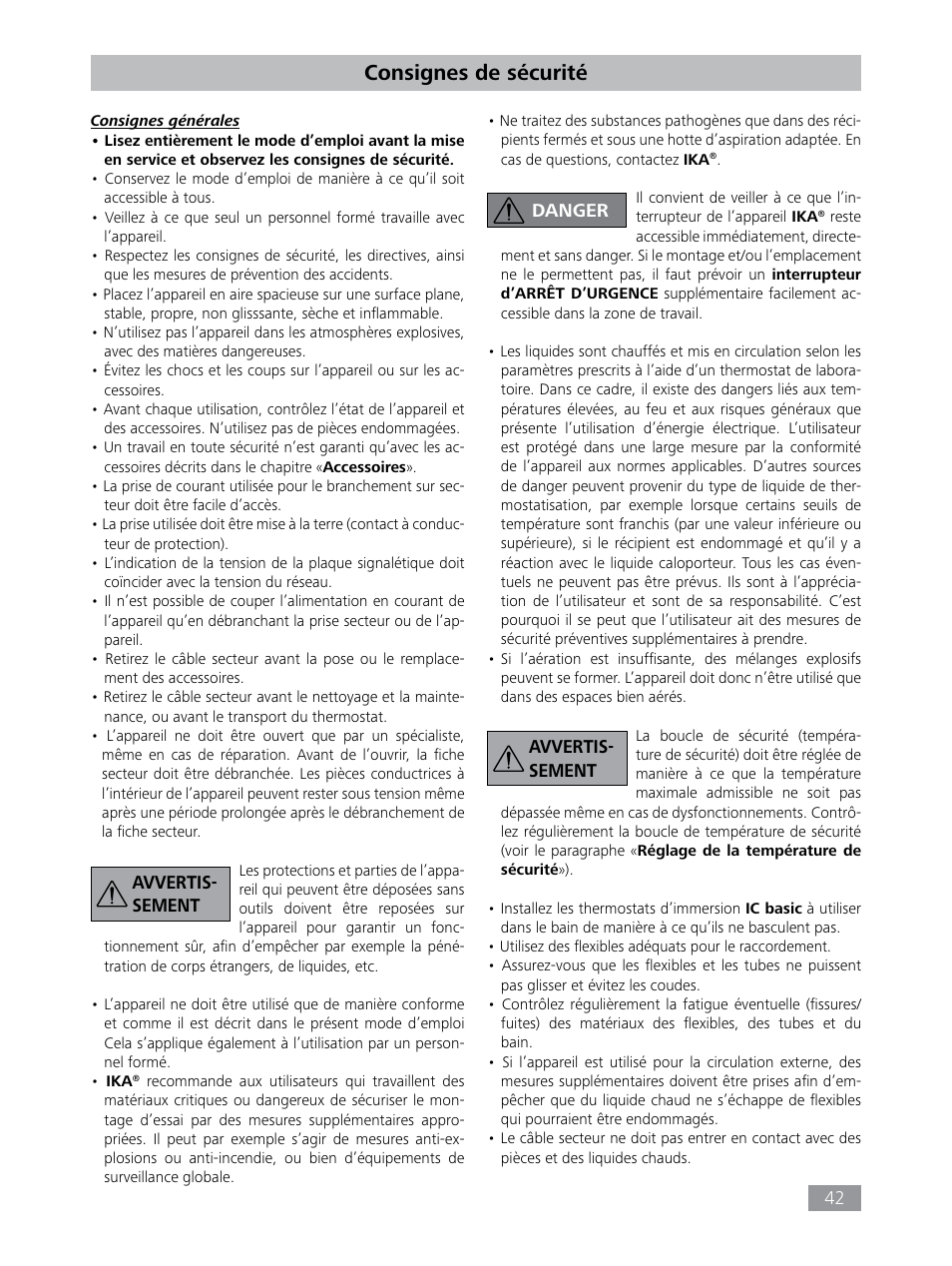 Consignes de sécurité | IKA HBC 10 baisc User Manual | Page 42 / 168