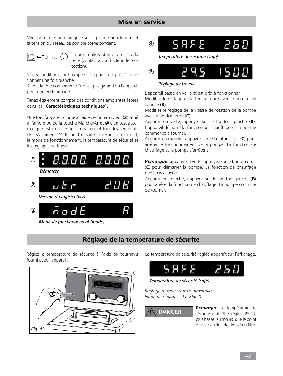 Mise en service, Réglage de la température de sécurité | IKA HBC 10 baisc User Manual | Page 48 / 168