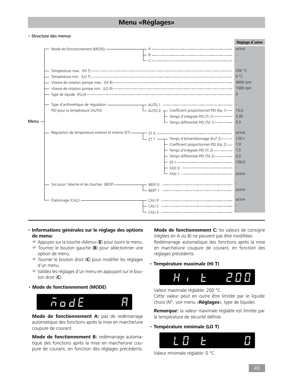 Menu «réglages | IKA HBC 10 baisc User Manual | Page 49 / 168