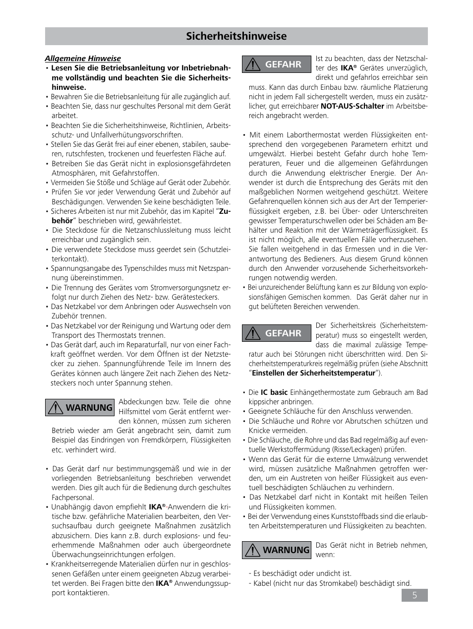 Sicherheitshinweise | IKA HBC 10 baisc User Manual | Page 5 / 168
