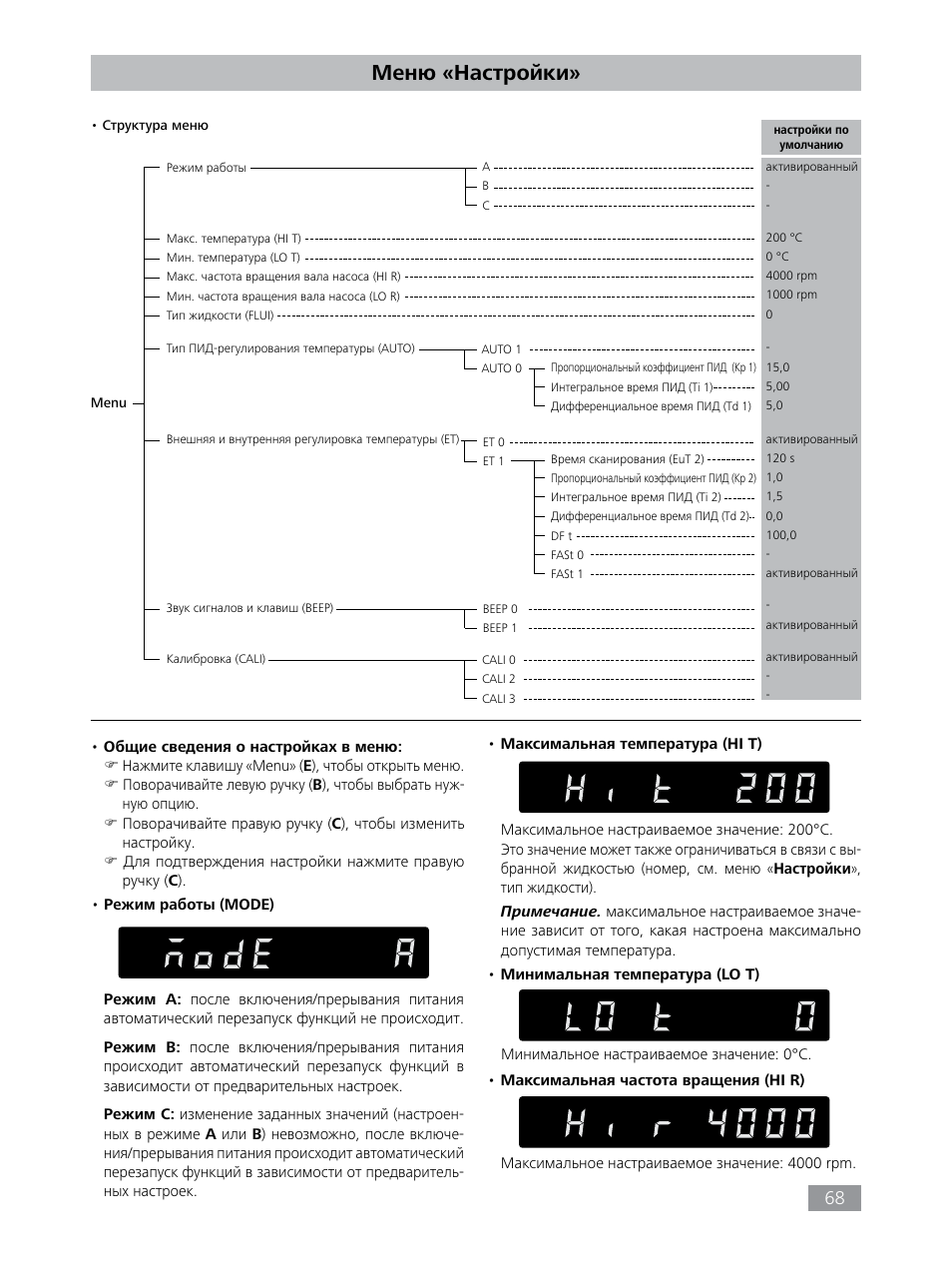 Меню «настройки | IKA HBC 10 baisc User Manual | Page 68 / 168