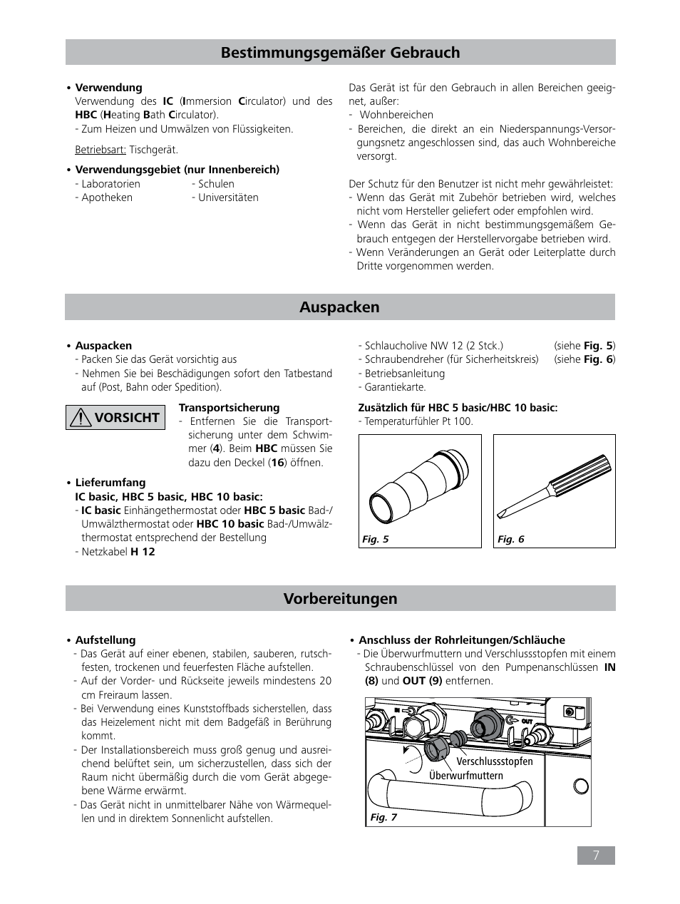 Bestimmungsgemäßer gebrauch, Auspacken, Vorbereitungen | IKA HBC 10 baisc User Manual | Page 7 / 168
