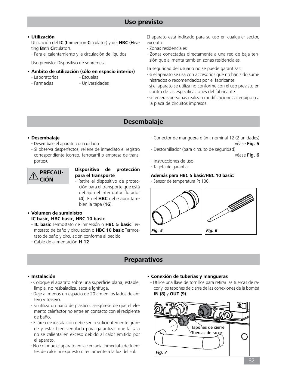 Desembalaje, Preparativos, Uso previsto | IKA HBC 10 baisc User Manual | Page 82 / 168