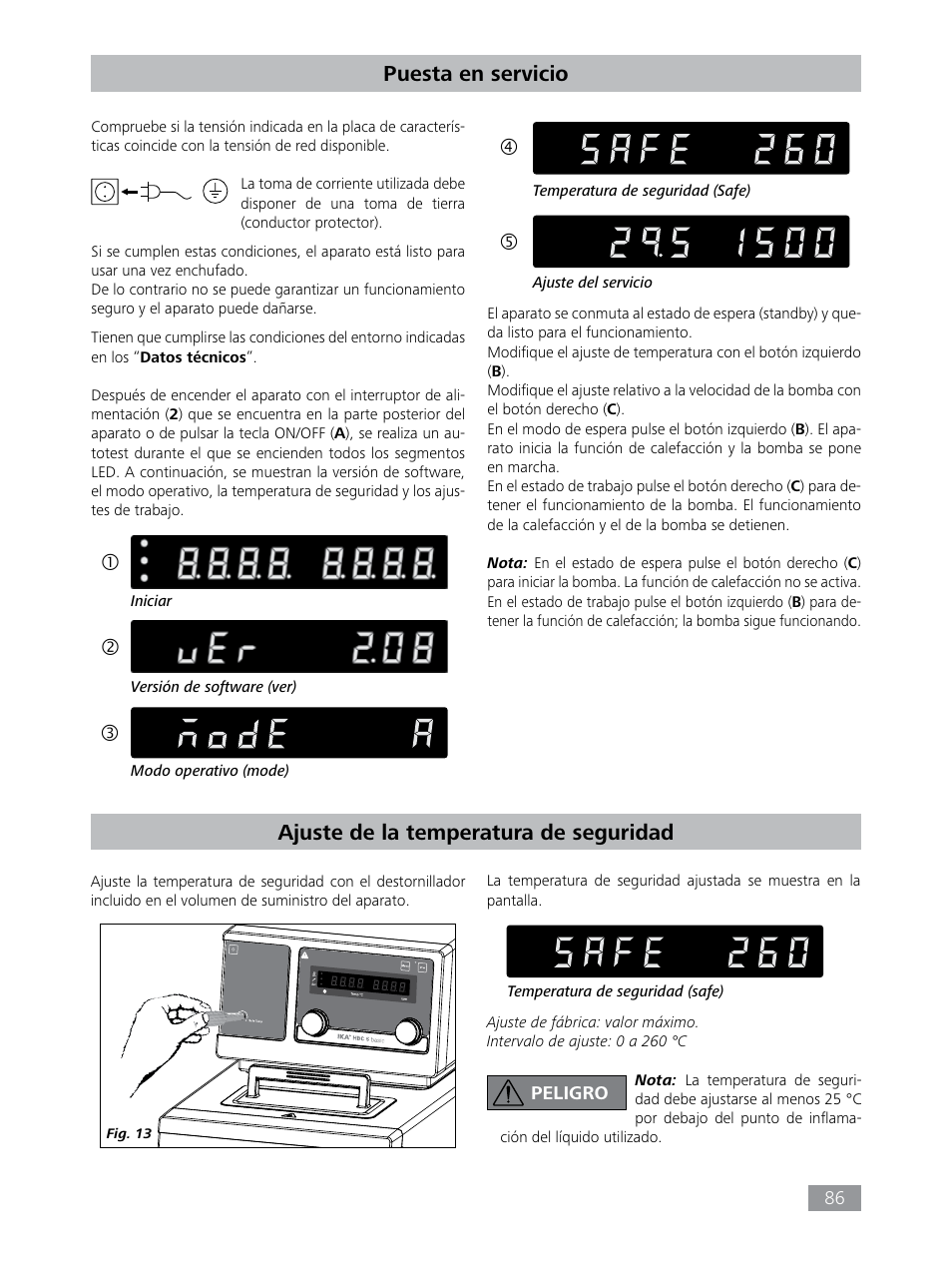 Puesta en servicio, Ajuste de la temperatura de seguridad | IKA HBC 10 baisc User Manual | Page 86 / 168