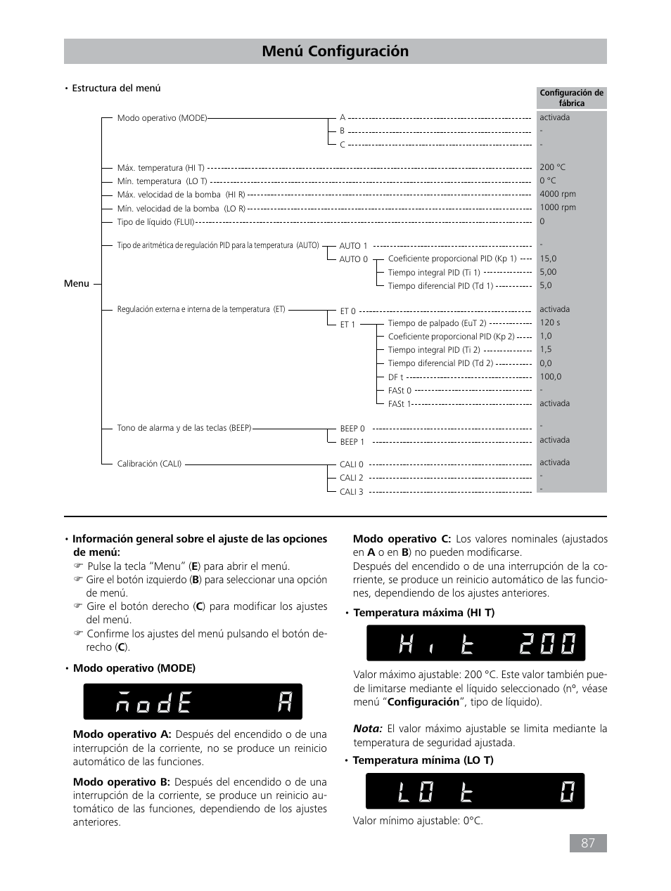 Menú configuración | IKA HBC 10 baisc User Manual | Page 87 / 168