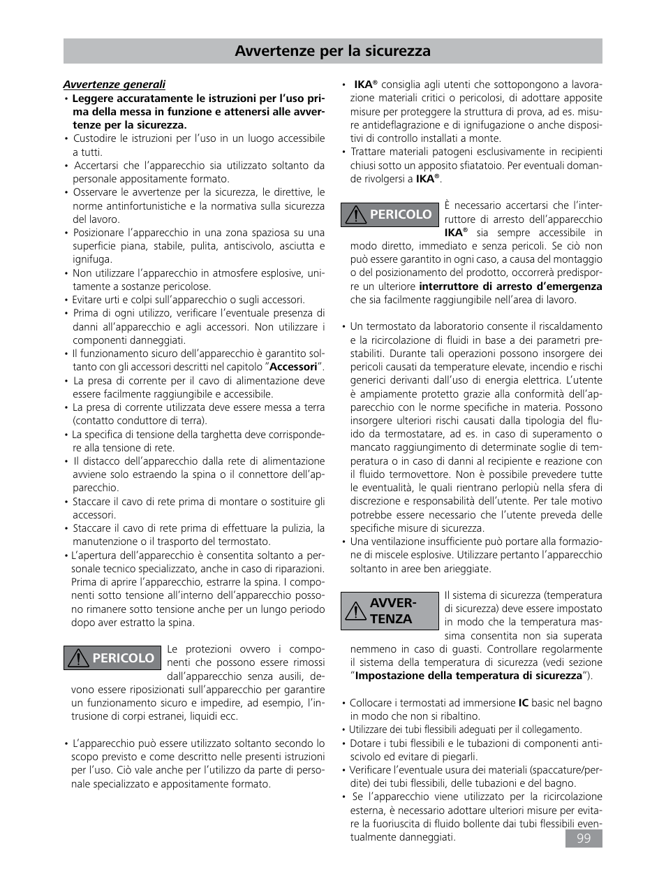 Avvertenze per la sicurezza | IKA HBC 10 baisc User Manual | Page 99 / 168