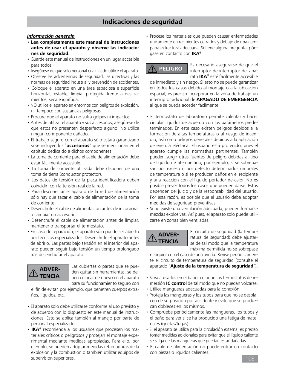 Indicaciones de seguridad | IKA HBC 10 control User Manual | Page 108 / 232