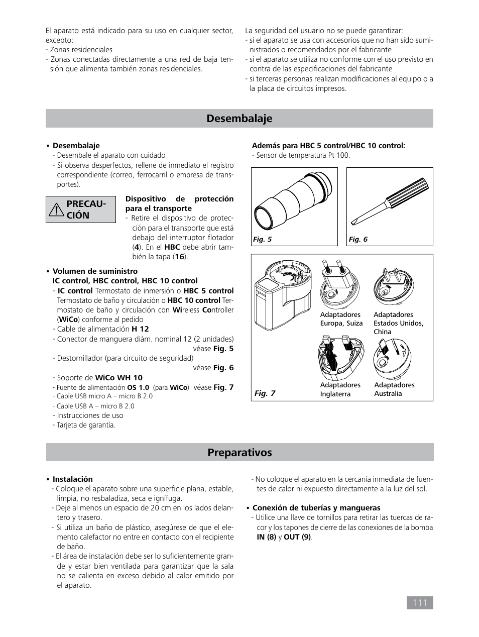 Desembalaje, Preparativos | IKA HBC 10 control User Manual | Page 111 / 232