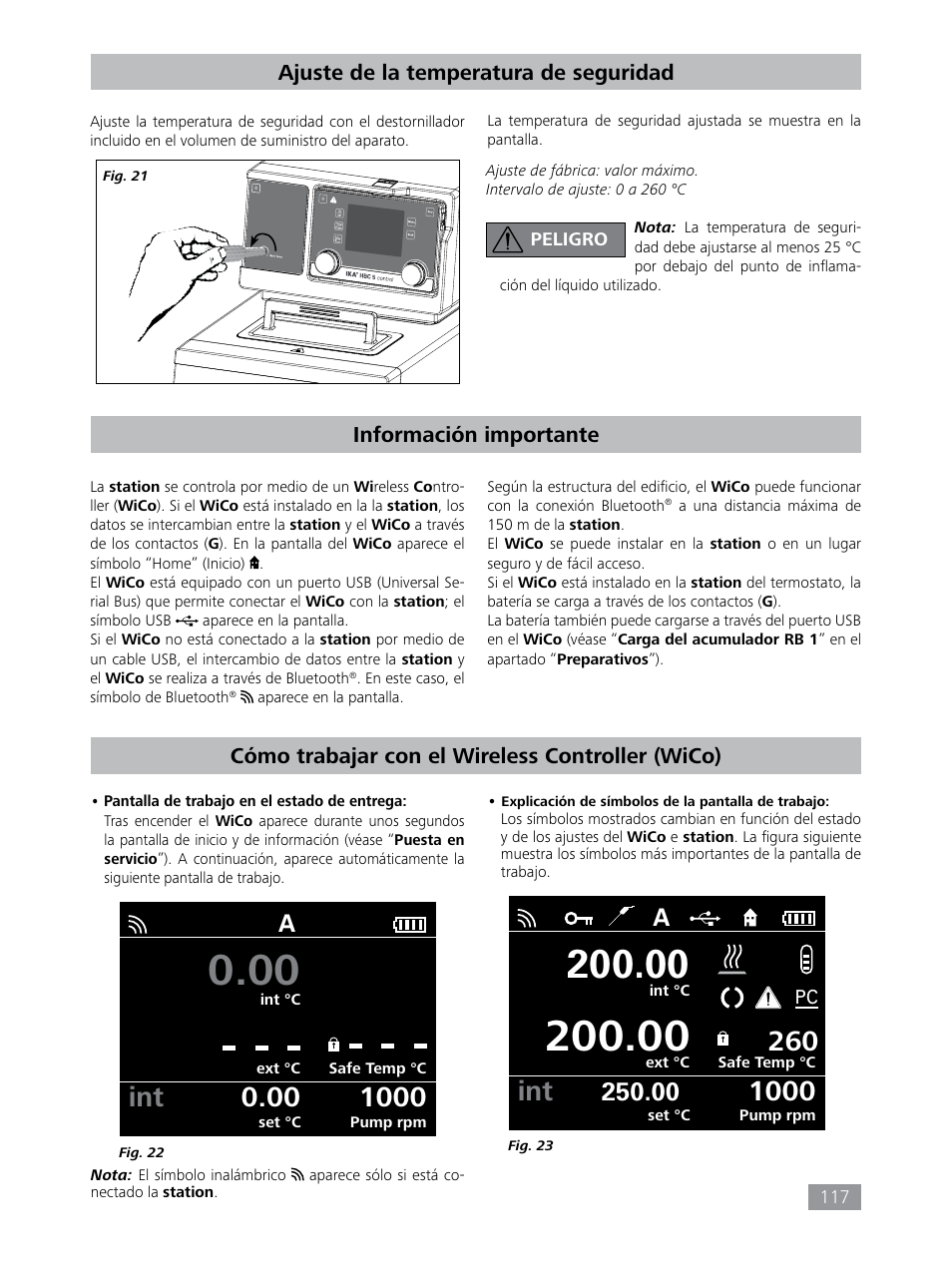 Ajuste de la temperatura de seguridad, Información importante, Cómo trabajar con el wireless controller (wico) | IKA HBC 10 control User Manual | Page 117 / 232