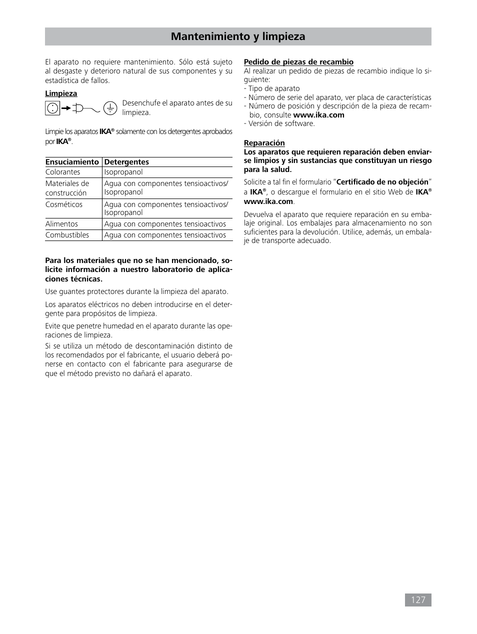 Mantenimiento y limpieza | IKA HBC 10 control User Manual | Page 127 / 232