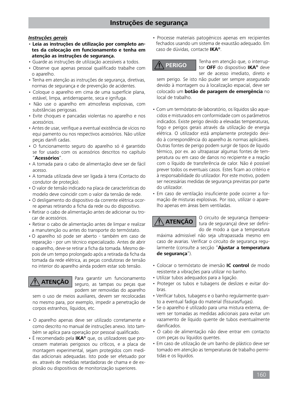 Instruções de segurança | IKA HBC 10 control User Manual | Page 160 / 232