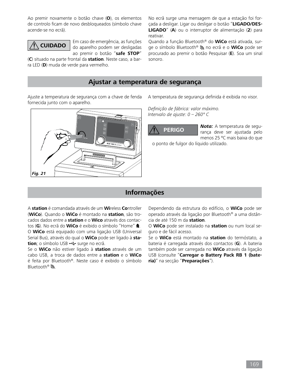 Ajustar a temperatura de segurança, Informações, Perigo | Cuidado | IKA HBC 10 control User Manual | Page 169 / 232