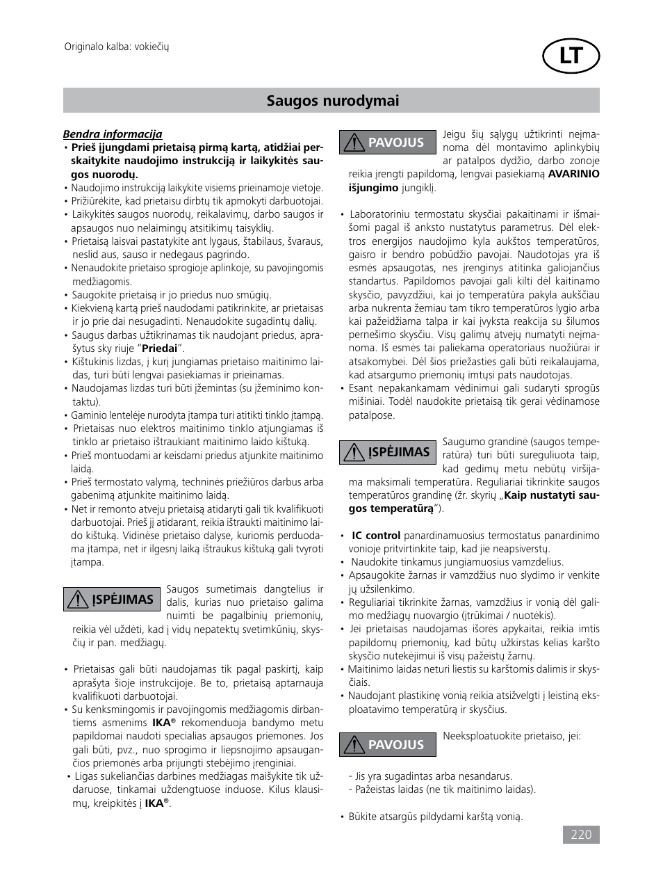 Saugos nurodymai | IKA HBC 10 control User Manual | Page 220 / 232