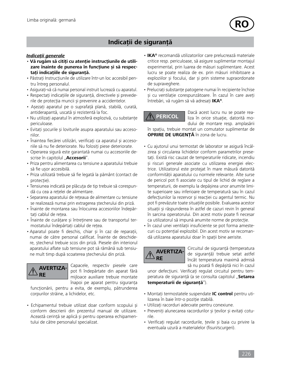 Indicaţii de siguranţă | IKA HBC 10 control User Manual | Page 226 / 232
