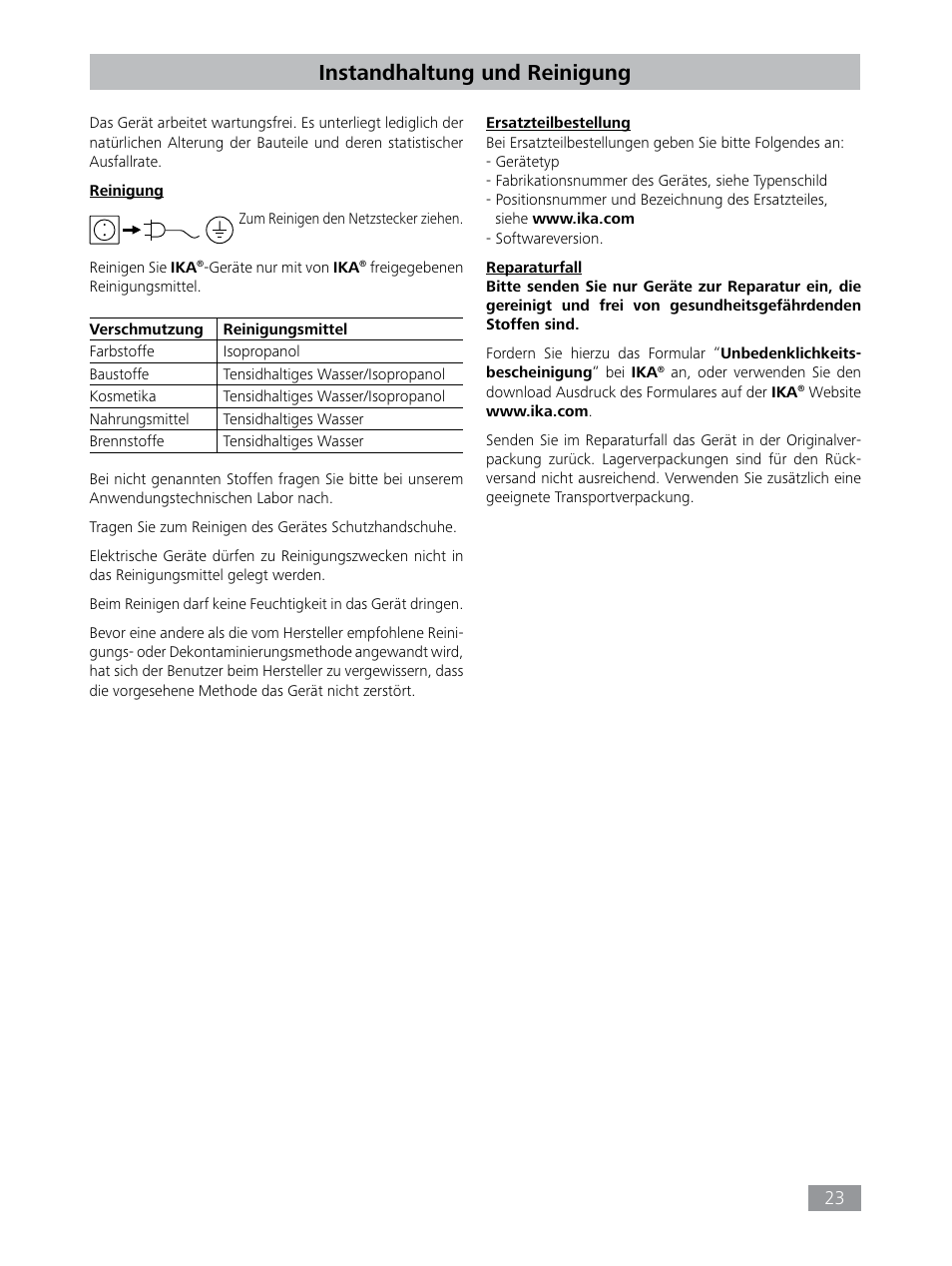 Instandhaltung und reinigung | IKA HBC 10 control User Manual | Page 23 / 232