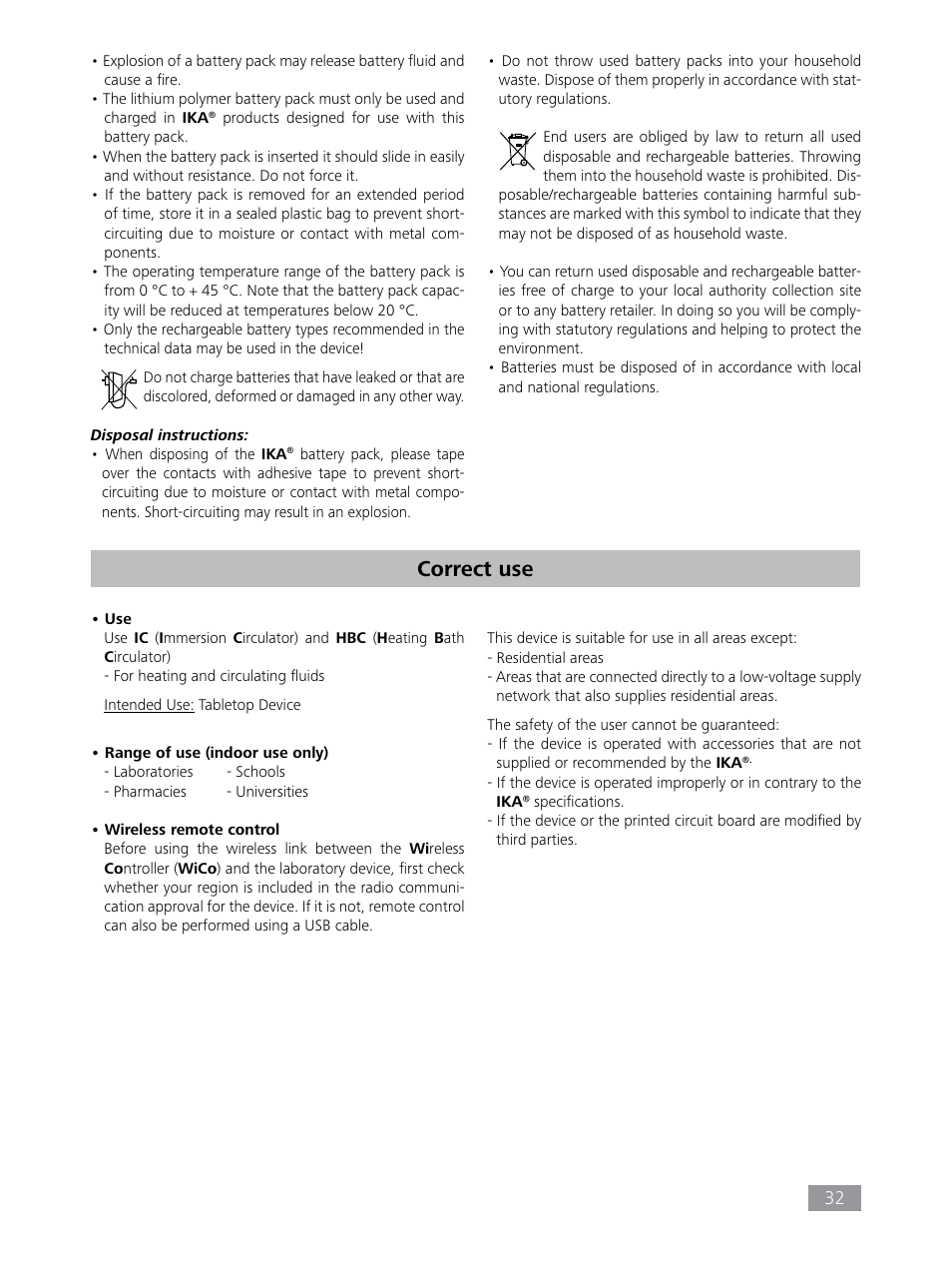 Correct use | IKA HBC 10 control User Manual | Page 32 / 232