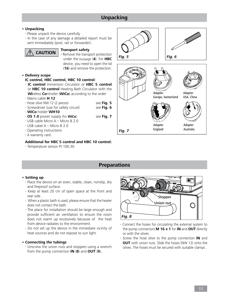 Preparations, Unpacking | IKA HBC 10 control User Manual | Page 33 / 232