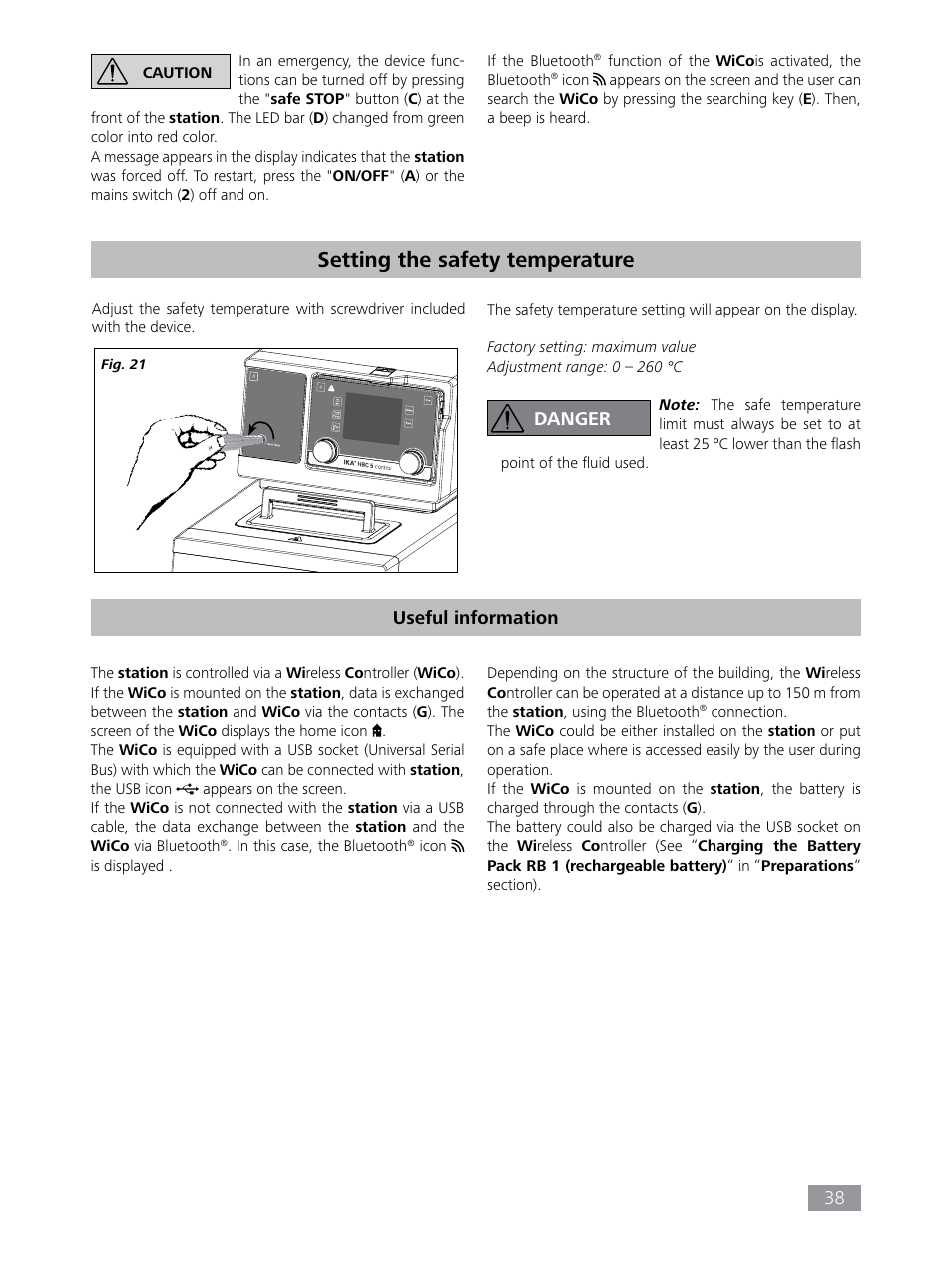 Setting the safety temperature, 38 useful information, Danger | IKA HBC 10 control User Manual | Page 38 / 232