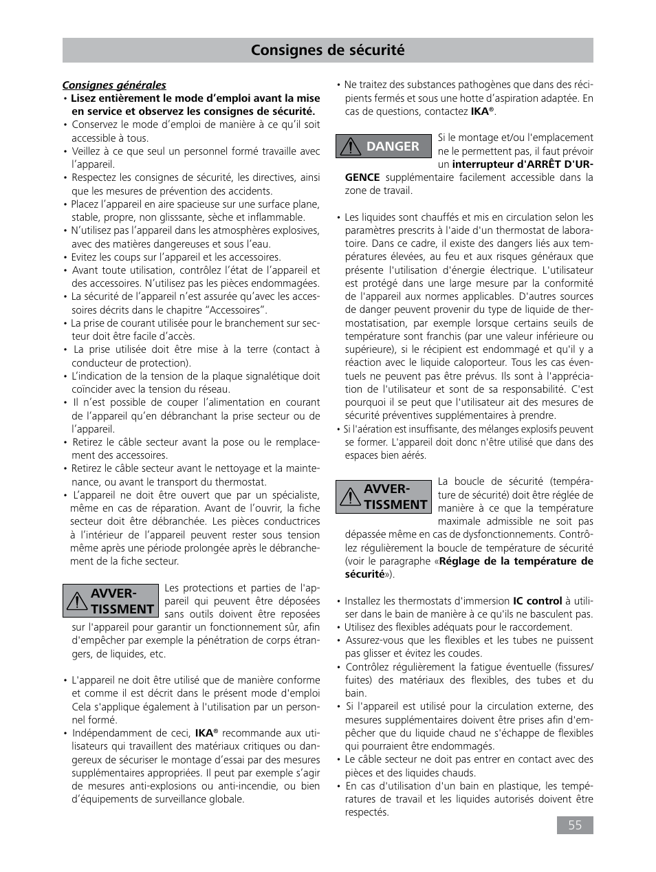 Consignes de sécurité | IKA HBC 10 control User Manual | Page 55 / 232