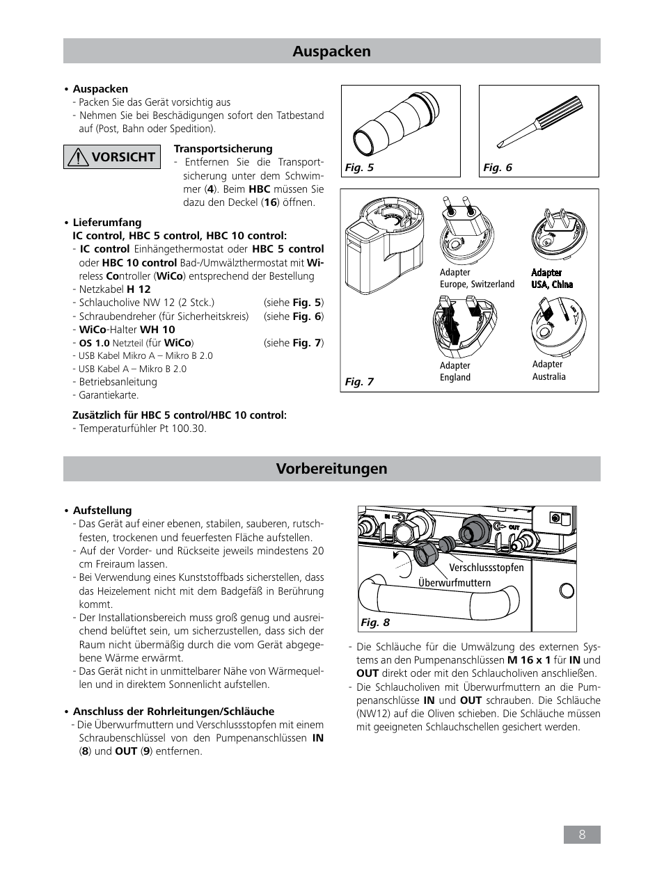Auspacken, Vorbereitungen | IKA HBC 10 control User Manual | Page 8 / 232