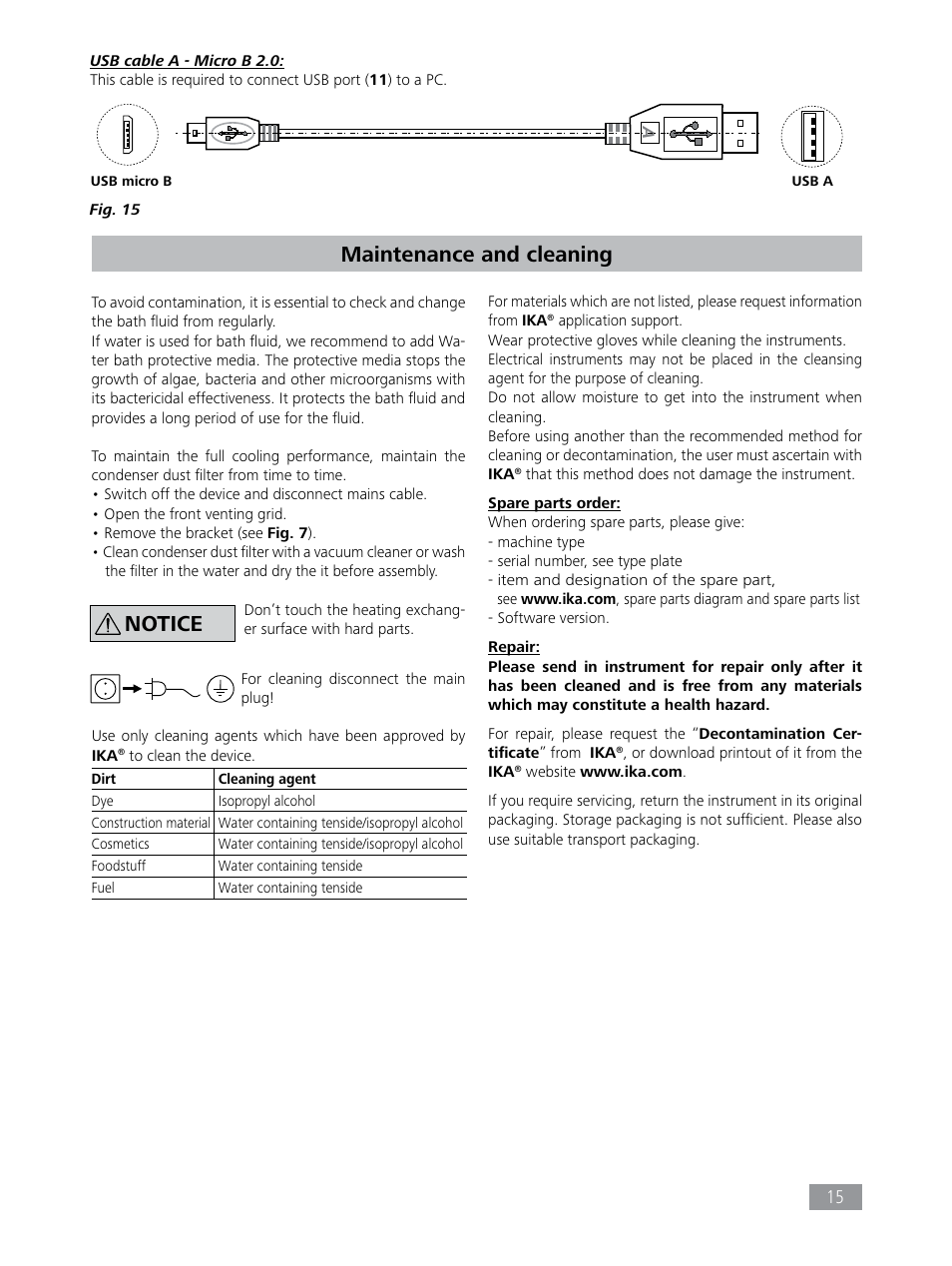Maintenance and cleaning, Notice | IKA RC 2 basic User Manual | Page 15 / 19