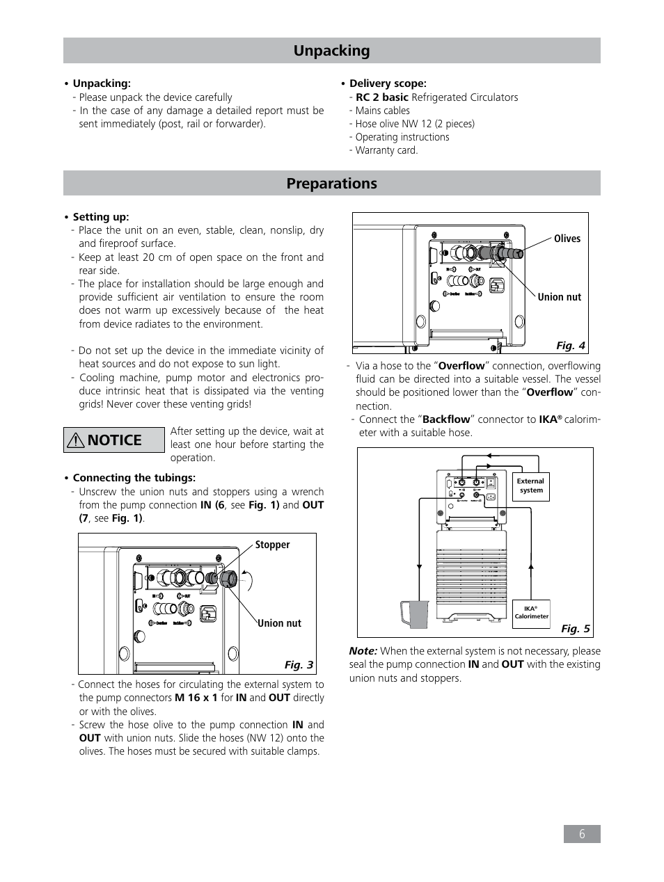 Unpacking, Preparations, Notice | IKA RC 2 basic User Manual | Page 6 / 19