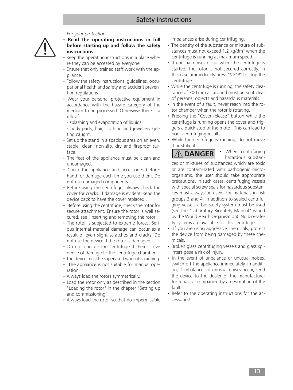 Danger, Safety instructions | IKA mini G User Manual | Page 13 / 72