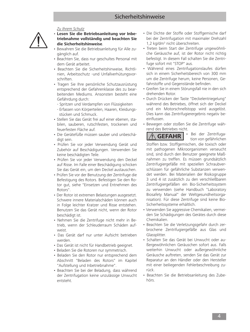 Gefahr, Sicherheitshinweise | IKA mini G User Manual | Page 4 / 72